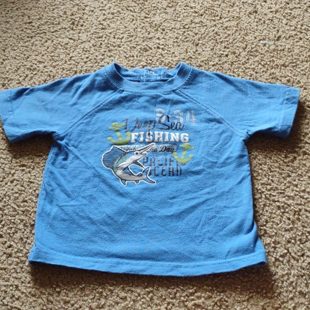 Wonder Kids Boys 18 months blue black yellow short sleeve shirt Fishing Sailfish